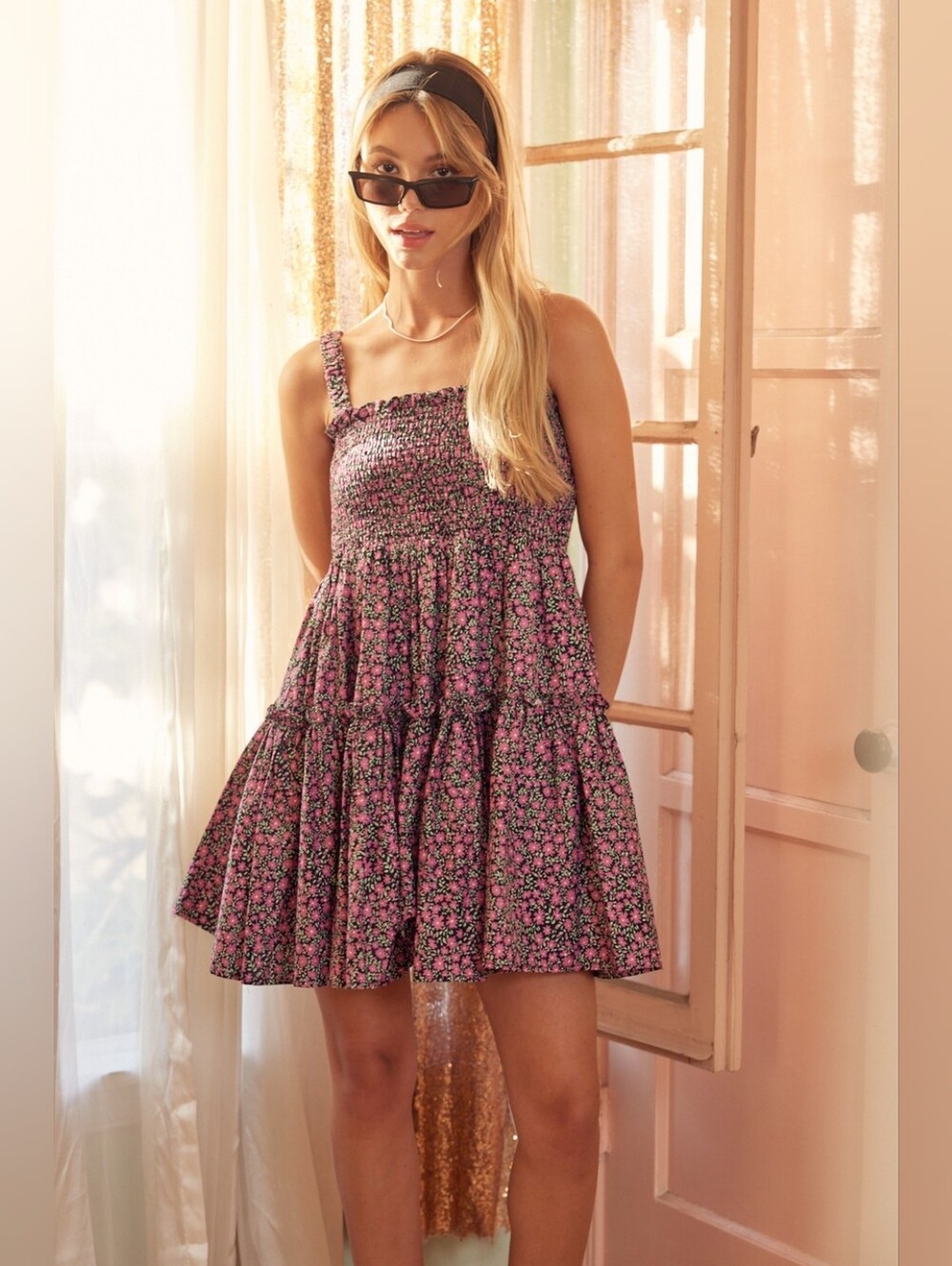 IDEM DITTO Floral Smocked Tiered Mini Dress
